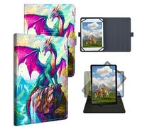 Dikoer 7.9" 8.0" 8.4" 8.7" Universal Case for Kindle/Kobo/Surface/Tolino/Galaxy/Onn/TCL Tablet, Adjustable Silicon Band Shockproof TPU Protective PU Leather Cover for 7-9 Inch, Purple Feather Dragon