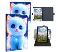 Dikoer 9" 9.6" 9.7" 10.1" 10.2" 10.5" Universal Case for Kindle/Kobo/Surface/Galaxy/Onn/TCL, Adjustable Silicon Band Shockproof TPU Protective PU Leather Cover for 9-10.5 Inch, White Blue Eyed Cat