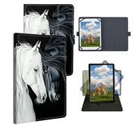 Dikoer 9" 9.6" 9.7" 10.1" 10.2" 10.5" Universal Case for Kindle/Kobo/Surface/Galaxy/Onn/TCL, Adjustable Silicon Band Shockproof TPU Protective PU Leather Cover for 9-10.5 Inch, White Black Horse