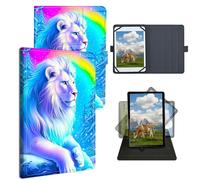 Dikoer 9" 9.6" 9.7" 10.1" 10.2" 10.5" Universal Case for Kindle/Kobo/Surface/Galaxy/Onn/TCL, Adjustable Silicon Band Shockproof TPU Protective PU Leather Cover for 9-10.5 Inch, White Lion