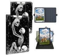 Dikoer 9" 9.6" 9.7" 10.1" 10.2" 10.5" Universal Case for Kindle/Kobo/Surface/Galaxy/Onn/TCL, Adjustable Silicon Band Shockproof TPU Protective PU Leather Cover for 9-10.5 Inch, Skull Black White