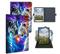 Dikoer 9" 9.6" 9.7" 10.1" 10.2" 10.5" Universal Case for Kindle/Kobo/Surface/Galaxy/Onn/TCL, Adjustable Silicon Band Shockproof TPU Protective PU Leather Cover for 9-10.5 Inch, Grey White Tiger