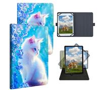 Dikoer 9" 9.6" 9.7" 10.1" 10.2" 10.5" Universal Case for Kindle/Kobo/Surface/Galaxy/Onn/TCL, Adjustable Silicon Band Shockproof TPU Protective PU Leather Cover for 9-10.5 Inch, Blue White Cat