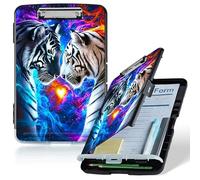 Dikoer A4 Clipboard with Storage Case, Heavy Duty Foldable Clip Board Folder with Multi-Slot Organizer, Document Holder for Medical Office Warehouse Coaches Legal Nurse Accessories, Grey White Tiger