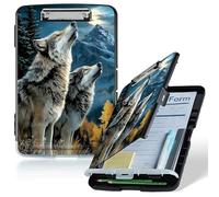 Dikoer A4 Clipboard with Storage Case, Heavy Duty Foldable Clip Board Folder with Multi-Slot Organizer, Document Holder for Medical Office Coaches Legal Nurse Accessories, Wolf Forest Mountains