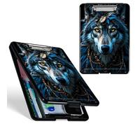 Dikoer A4 Clipboard with Storage Case, Heavy Duty Foldable Clip Board Folder with Multi-Slot Organizer, Document Holder for Medical Office Warehouse Coaches Legal Nurse Accessories, Dark Cool Wolf
