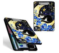 Dikoer A4 Clipboard with Storage Case, Heavy Duty Foldable Clip Board Folder with Multi-Slot Organizer, Document Holder for Medical Office Coaches Legal Nurse Accessories, Purple Flower Moon Cat