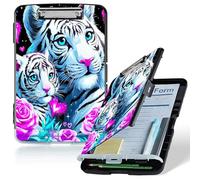 Dikoer A4 Clipboard with Storage Case, Heavy Duty Foldable Clip Board Folder with Multi-Slot Organizer, Document Holder for Medical Office Coaches Legal Nurse Accessories, Purple Flower White Tiger