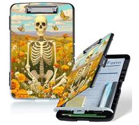 Dikoer A4 Clipboard with Storage Case, Heavy Duty Foldable Clip Board Folder with Multi-Slot Organizer, Document Holder for Medical Office Warehouse Coaches Legal Nurse Accessories, Cloud Skeleton