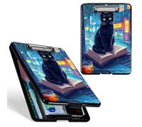 Dikoer A4 Clipboard with Storage Case, Heavy Duty Foldable Clip Board Folder with Multi-Slot Organizer, Document Holder for Medical Office Warehouse Coaches Legal Nurse Accessories, Book Black Cat