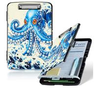 Dikoer A4 Clipboard with Storage Case, Heavy Duty Foldable Clip Board Folder with Multi-Slot Organizer, Document Holder for Medical Office Warehouse Coaches Legal Nurse Accessories, Blue Octopus