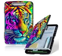 Dikoer A4 Clipboard with Storage Case, Heavy Duty Foldable Clip Board Folder with Multi-Slot Organizer, Document Holder for Medical Office Coaches Legal Nurse Accessories, Artistic Tiger Head
