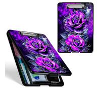 Dikoer A4 Clipboard with Storage Case, Heavy Duty Foldable Clip Board Folder with Multi-Slot Organizer, Document Holder for Medical Office Warehouse Coaches Legal Nurse Accessories, Purple Rose Wall