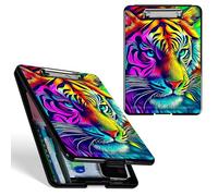 Dikoer A4 Clipboard with Storage Case, Heavy Duty Foldable Clip Board Folder with Multi-Slot Organizer, Document Holder for Medical Office Coaches Legal Nurse Accessories, Artistic Tiger Head