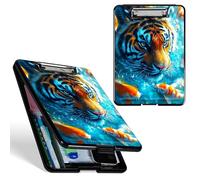 Dikoer A4 Clipboard with Storage Case, Heavy Duty Foldable Clip Board Folder with Multi-Slot Organizer, Document Holder for Medical Office Warehouse Coaches Legal Nurse Accessories, Fish Tiger