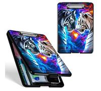 Dikoer A4 Clipboard with Storage Case, Heavy Duty Foldable Clip Board Folder with Multi-Slot Organizer, Document Holder for Medical Office Warehouse Coaches Legal Nurse Accessories, Grey White Tiger