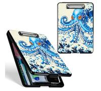 Dikoer A4 Clipboard with Storage Case, Heavy Duty Foldable Clip Board Folder with Multi-Slot Organizer, Document Holder for Medical Office Warehouse Coaches Legal Nurse Accessories, Blue Octopus