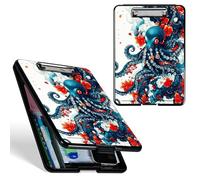Dikoer A4 Clipboard with Storage Case, Heavy Duty Foldable Clip Board Folder with Multi-Slot Organizer, Document Holder for Medical Office Coaches Legal Nurse Accessories, Blue Octopus Waves