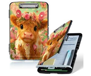 Dikoer A4 Clipboard with Storage Case, Heavy Duty Foldable Clip Board Folder with Multi-Slot Organizer, Document Holder for Medical Office Coaches Legal Nurse Accessories, Trumpet Flower Yellow Ox