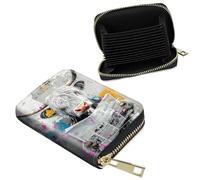 Dikoer Accordion Wallet Tarjeteros De Hombres, RFID Blocking Men's Card & ID Cases Organizer Pocket Business Leather Zipper Card Holder for Men Travel, Cruises, Shop, Giftware, Flame Skull, White Bull