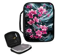 Dikoer Book Sleeve Pouch, Books Accessories for Reading Lovers, Bible Bags with Bookmarks Large Size 11" x 8.7", Bibles Covers and Totes with Pockets and Zipper for Women Men, Pink Petals Waves