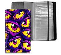 Dikoer Business Card Holder Book for Women Men, Leather Credit Binder File Sleeve Storage with 240 Cards Slots Wallet Organizer Protector, Tarjetero Porta Tarjetas De Presentacion,Skull, Yellow Eyes