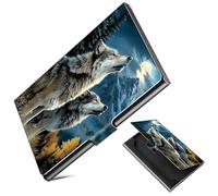 Dikoer Business Card Holder for Men & Women 3.7"x2.3", Slim Stainless Steel Card Case, Professional Metal Pocket Wallet for Credit Cards & ID, Name Card Organizer - Wolf Forest Mountains
