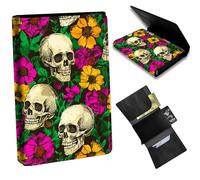 Dikoer Butterfly Minimalist Wallet for Men, Pop Up Card Case Wallet for Women, PU Leather Automatic Credit Card Holder Metal Money Clip Wallet RFID Blocking Bifold Pocket Wallet, Yellow Flower Skull
