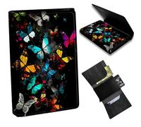 Dikoer Butterfly Minimalist Wallet for Men, Pop Up Card Case Wallet for Women, PU Leather Automatic Credit Card Holder Metal Money Clip Wallet RFID Blocking Bifold Pocket Wallet, Blue Yellow Butterfly