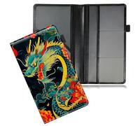 Dikoer Car Registration and Insurance Card Holder, Paperwork Organizer w/Elastic Strap Protector Leather Wallet Manual Folder Vehicle License Cars Accessories for Women Men, Blue Dragon Peony