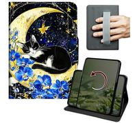 Dikoer Case for 6" Kindle 10th Generation (2019 Release, Model NO. J9G29R), 360 Degree Rotation Lightweight PU Leather Stand Cover with Hand Strap for Women Men, Purple Flower Moon Cat