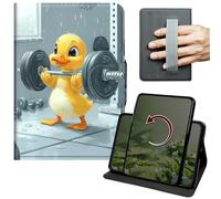 Dikoer Case for 9.7 Inch iPad 2/3/4 (2011-2012,Oldest Model), 360 Degree Rotation Lightweight PU Leather Stand Cover with Hand Strap for Women Men, Barbell Yellow Duck