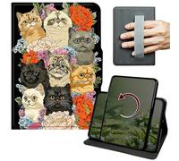 Dikoer Case for 9.7 Inch iPad 2/3/4 (2011-2012,Oldest Model), 360 Degree Rotation Lightweight PU Leather Stand Cover with Hand Strap for Women Men, Flower Black and White Cat