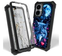 Dikoer Case for Boost Mobile Celero 5G 2024/Celero 3 5G 2024 with Screen Protector, Heavy Duty Dual Layer Hard PC & Silicone Shockproof Protective Phone Cover for Women Men, Purple Flower Wolf