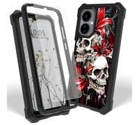 Dikoer Case for Boost Mobile Celero 5G 2024/Celero 3 5G 2024 with Screen Protector, Heavy Duty Dual Layer Hard PC & Silicone Shockproof Protective Phone Cover for Women Men, Red Lily Skull