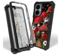 Dikoer Case for Boost Mobile Celero 5G 2024/Celero 3 5G 2024 with Screen Protector, Heavy Duty Dual Layer Hard PC & Silicone Shockproof Protective Phone Cover for Women Men, Red Mushroom Flower