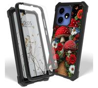Dikoer Case for Boost Mobile Celero 5G Plus 2024/Celero 3 Plus 5G with Screen Protector, Heavy Duty Dual Layer Hard PC & Silicone Shockproof Protective Phone Cover for Women Men, Red Mushroom Flower