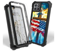 Dikoer Case for Boost Mobile Celero 5G+ Plus 2024 with Screen Protector, Heavy Duty Dual Layer Hard PC & Silicone Shockproof Protective Phone Cover for Women Men, National Flag Cross