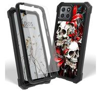 Dikoer Case for Boost Mobile Celero 5G+ Plus 2024 with Screen Protector, Heavy Duty Dual Layer Hard PC & Silicone Shockproof Protective Phone Cover for Women Men, Red Lily Skull