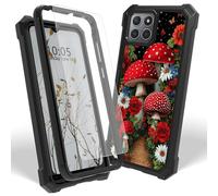 Dikoer Case for Boost Mobile Celero 5G+ Plus 2024 with Screen Protector, Heavy Duty Dual Layer Hard PC & Silicone Shockproof Protective Phone Cover for Women Men, Red Mushroom Flower