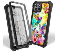 Dikoer Case for Boost Mobile Celero 5G+ Plus 2024 with Screen Protector, Heavy Duty Dual Layer Hard PC & Silicone Shockproof Protective Phone Cover for Women Men, Hummingbird Flower