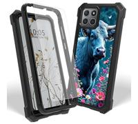 Dikoer Case for Boost Mobile Celero 5G+ Plus 2024 with Screen Protector, Heavy Duty Dual Layer Hard PC & Silicone Shockproof Protective Phone Cover for Women Men, Pink Flower Cow