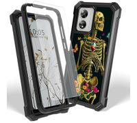 Dikoer Case for Boost Mobile Celero 5G SC 2024 with Screen Protector, Heavy Duty Dual Layer Hard PC & Silicone Shockproof Protective Phone Cover for Women Men, Flower Skull Dark