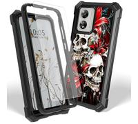 Dikoer Case for Boost Mobile Celero 5G SC 2024 with Screen Protector, Heavy Duty Dual Layer Hard PC & Silicone Shockproof Protective Phone Cover for Women Men, Red Lily Skull