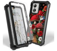 Dikoer Case for Boost Mobile Celero 5G SC 2024 with Screen Protector, Heavy Duty Dual Layer Hard PC & Silicone Shockproof Protective Phone Cover for Women Men, Red Mushroom Flower