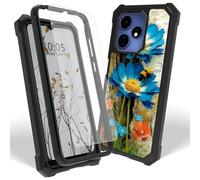 Dikoer Case for Cloud Mobile Stratus C8 Prime with Screen Protector, Heavy Duty Dual Layer Hard PC & Silicone Shockproof Protective Phone Cover for Women Men, Blue Flower Wood