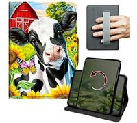 Dikoer Case for iPad (A16) 11th Generation 11" 2025/iPad 10th Gen 10.9" 2022, 360 Degree Rotation Lightweight PU Leather Stand Cover with Hand Strap for Women Men, Farm Cows