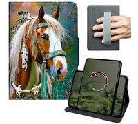 Dikoer Case for iPad Air 11 Inch M4/M3/M2 (2026/2025/2024), 360 Degree Rotation Lightweight PU Leather Stand Cover with Hand Strap for Women Men, Feathered Horse
