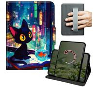 Dikoer Case for iPad Air 11 Inch M4/M3/M2 (2026/2025/2024), 360 Degree Rotation Lightweight PU Leather Stand Cover with Hand Strap for Women Men, Book City Cat