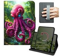 Dikoer Case for iPad Air 11 Inch M4/M3/M2 (2026/2025/2024), 360 Degree Rotation Lightweight PU Leather Stand Cover with Hand Strap for Women Men, Pink Octopus Forest